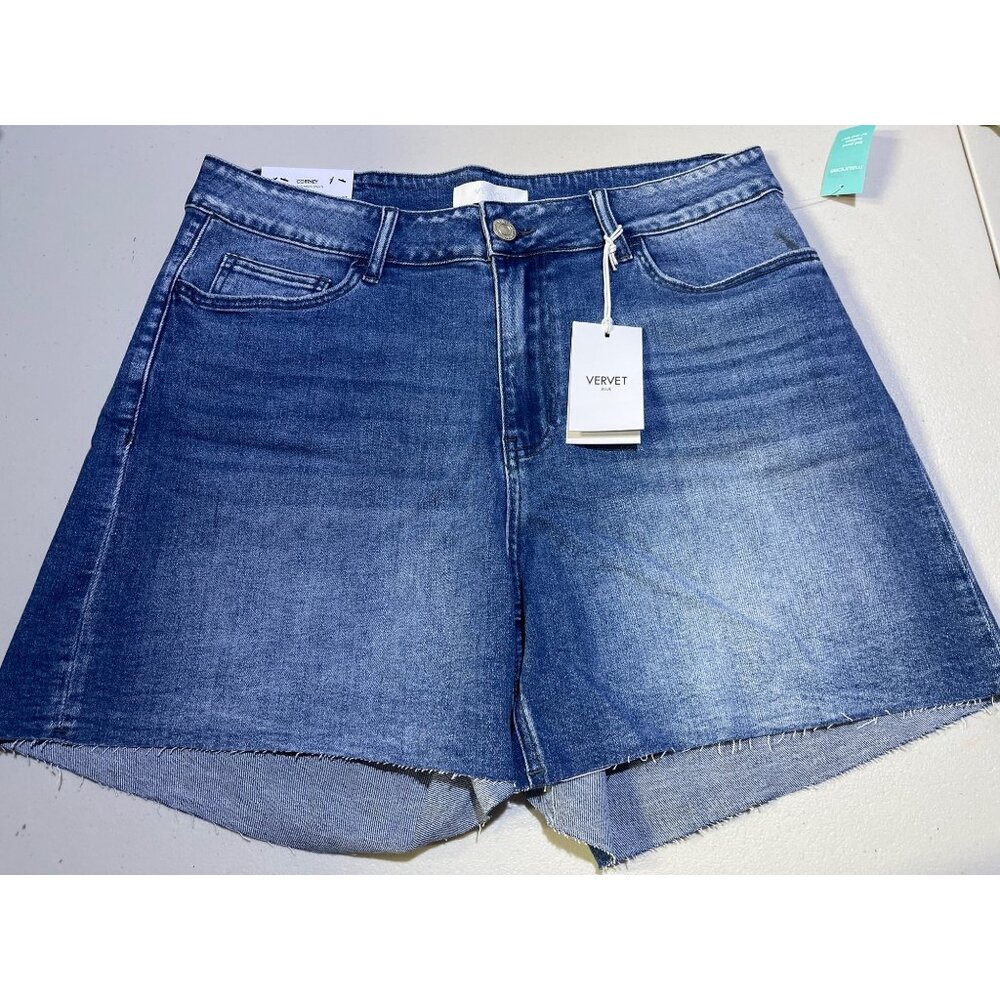 Vervet High-Rise Blue Denim Jean Shorts with Raw Hem